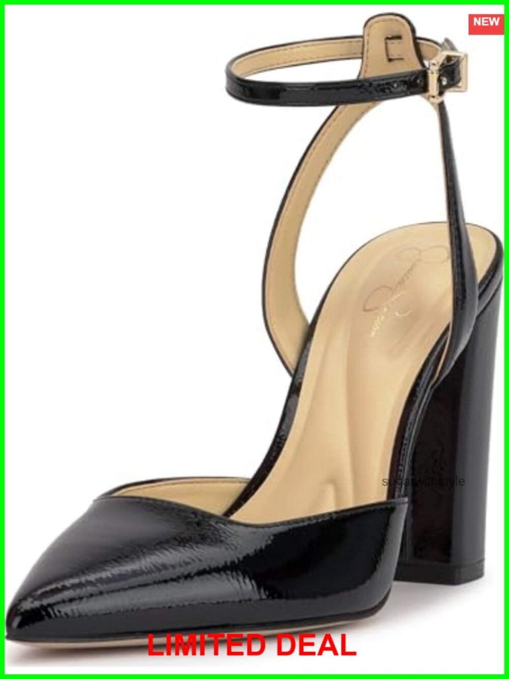 Pointed Toe Block Heel Pump Closed Toe Ankle Strap